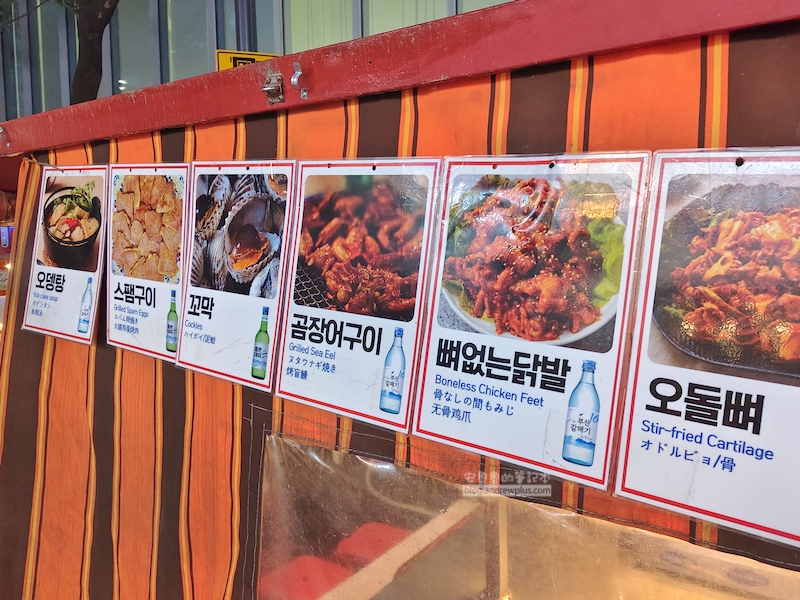 布帳馬車必點美食有辣炒年糕、雞肉串、紫菜包飯、血腸、烤章魚等